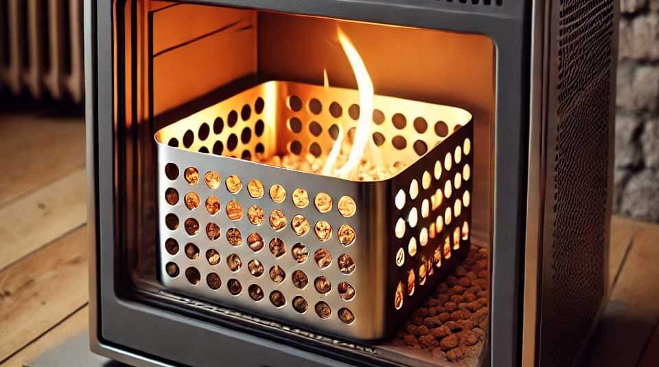 chauffage avec un panier à pellet fait maison
