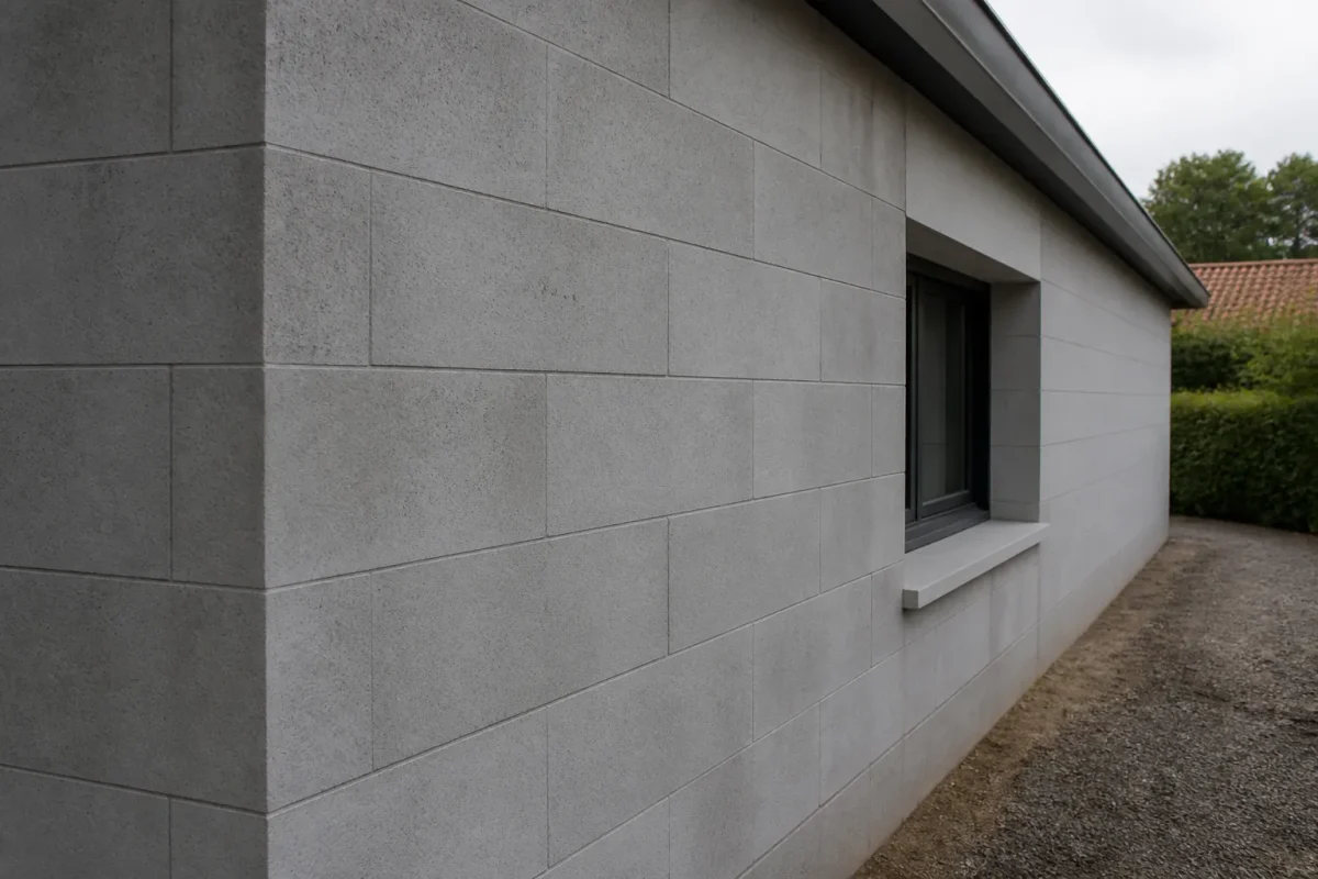 Facade beton cellulaire revetue protection hydrofuge contre infiltrations