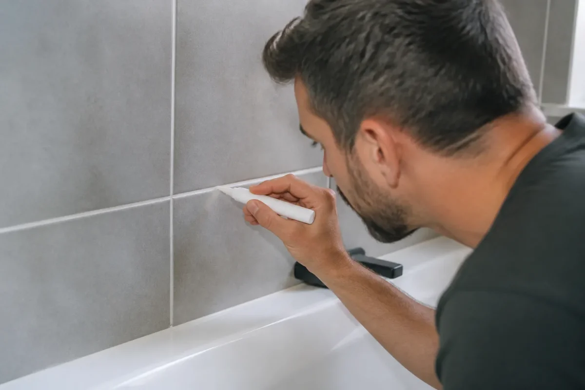 Marqueur blanc applique couleur joints carrelage salle bain