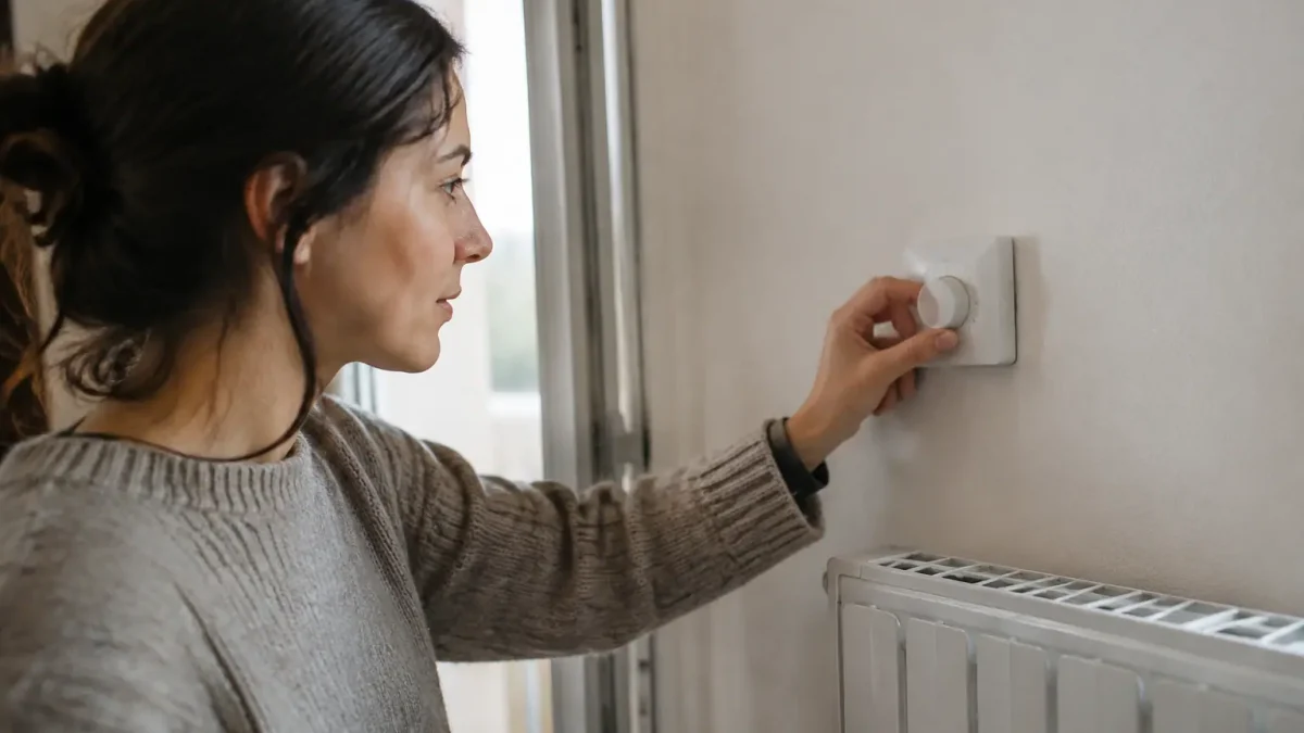 Main tournant un thermostat mural pres du radiateur